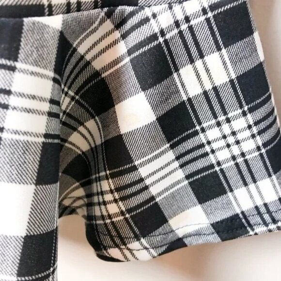 Boohoo Flare High Waist Plaid Stretchy Pants Black White Womens 4 Lightweight - Picture 4 of 4